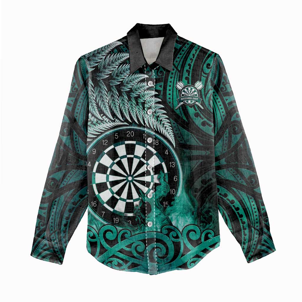 Personalised New Zealand Darts Women Casual Shirt Maori Koru Dartboard Turquoise Flame LT05 - Polynesian Pride