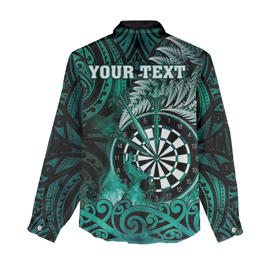 Personalised New Zealand Darts Women Casual Shirt Maori Koru Dartboard Turquoise Flame LT05 - Polynesian Pride