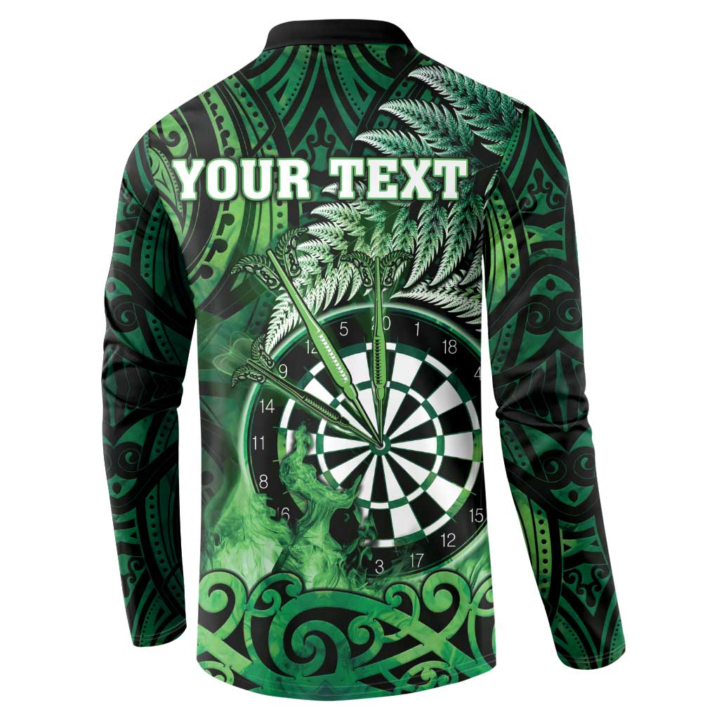 Personalised New Zealand Darts Button Sweatshirt Maori Koru Dartboard Green Flame
