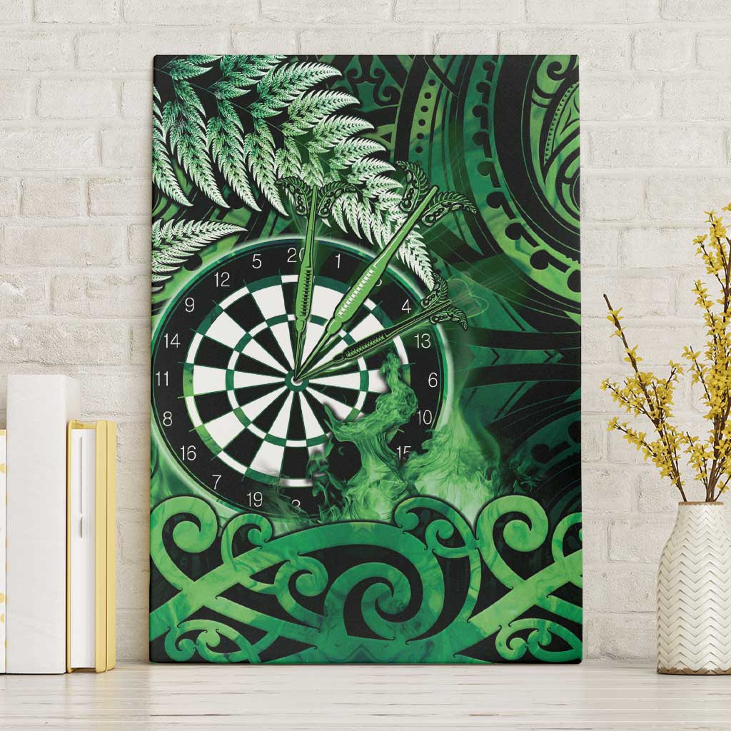 New Zealand Darts Canvas Wall Art Maori Koru Dartboard Green Flame