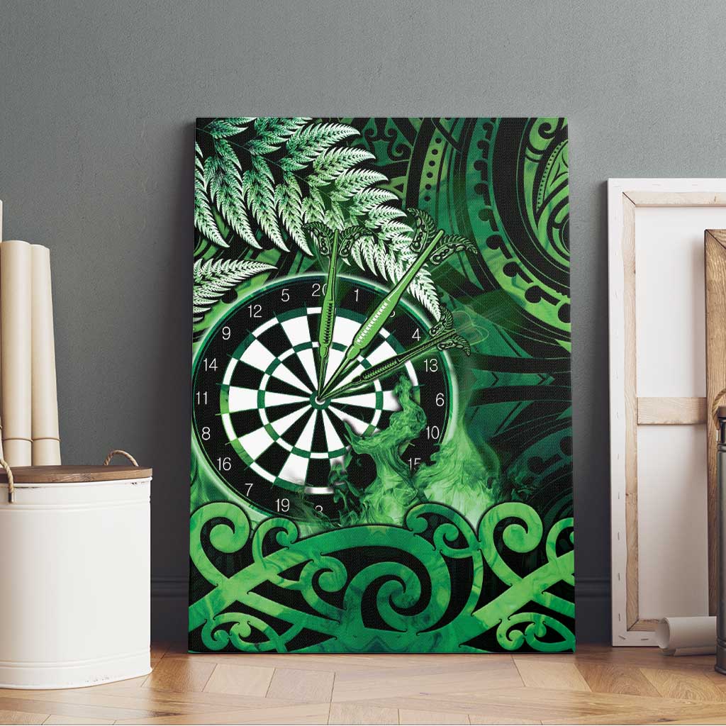 New Zealand Darts Canvas Wall Art Maori Koru Dartboard Green Flame