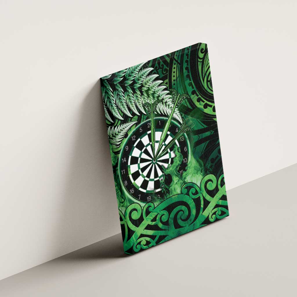 New Zealand Darts Canvas Wall Art Maori Koru Dartboard Green Flame