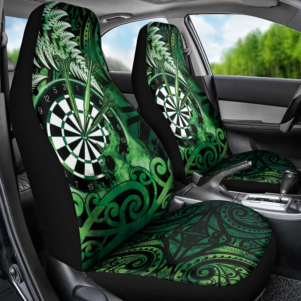 New Zealand Darts Car Seat Cover Maori Koru Dartboard Green Flame