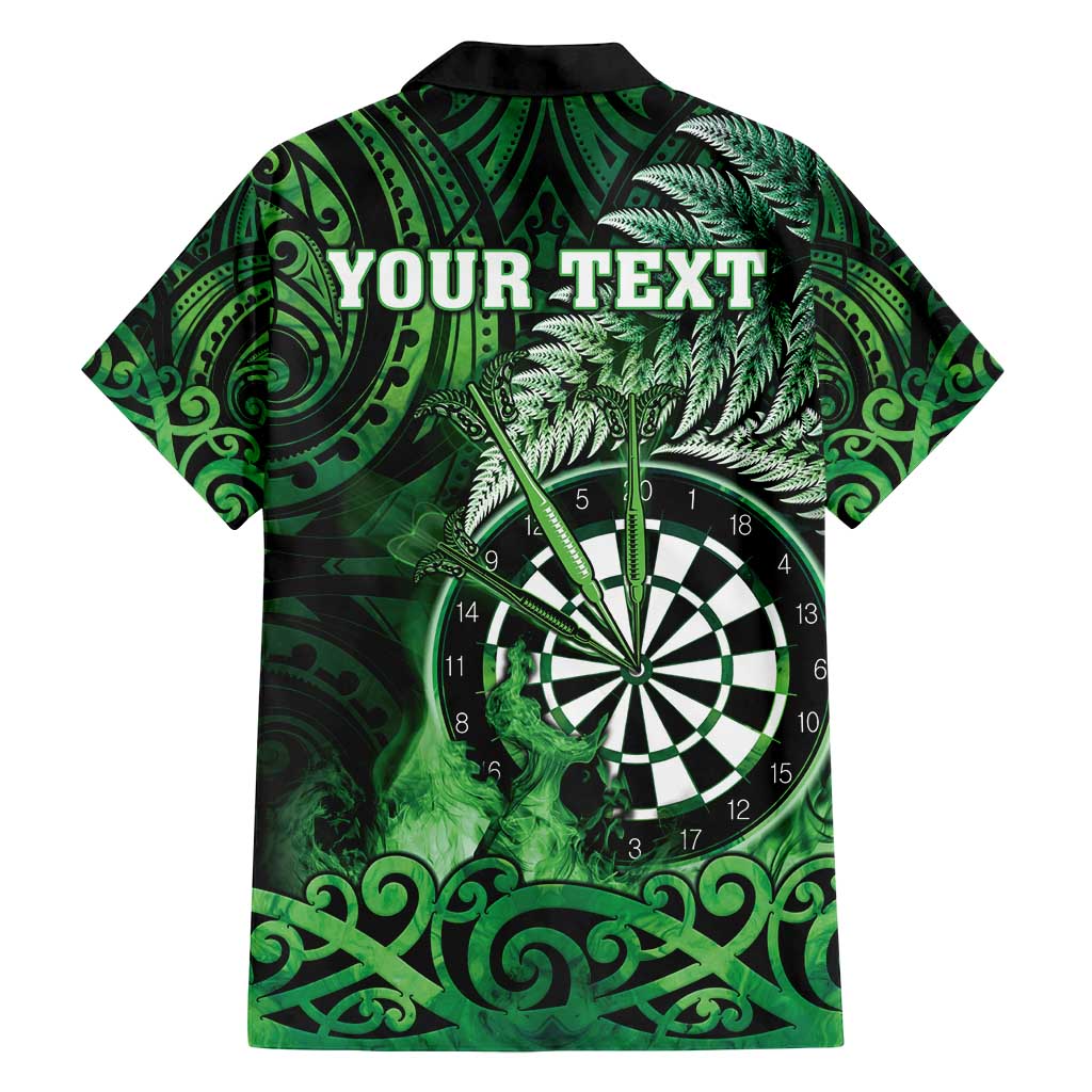 Personalised New Zealand Darts Family Matching Off Shoulder Maxi Dress and Hawaiian Shirt Maori Koru Dartboard Green Flame