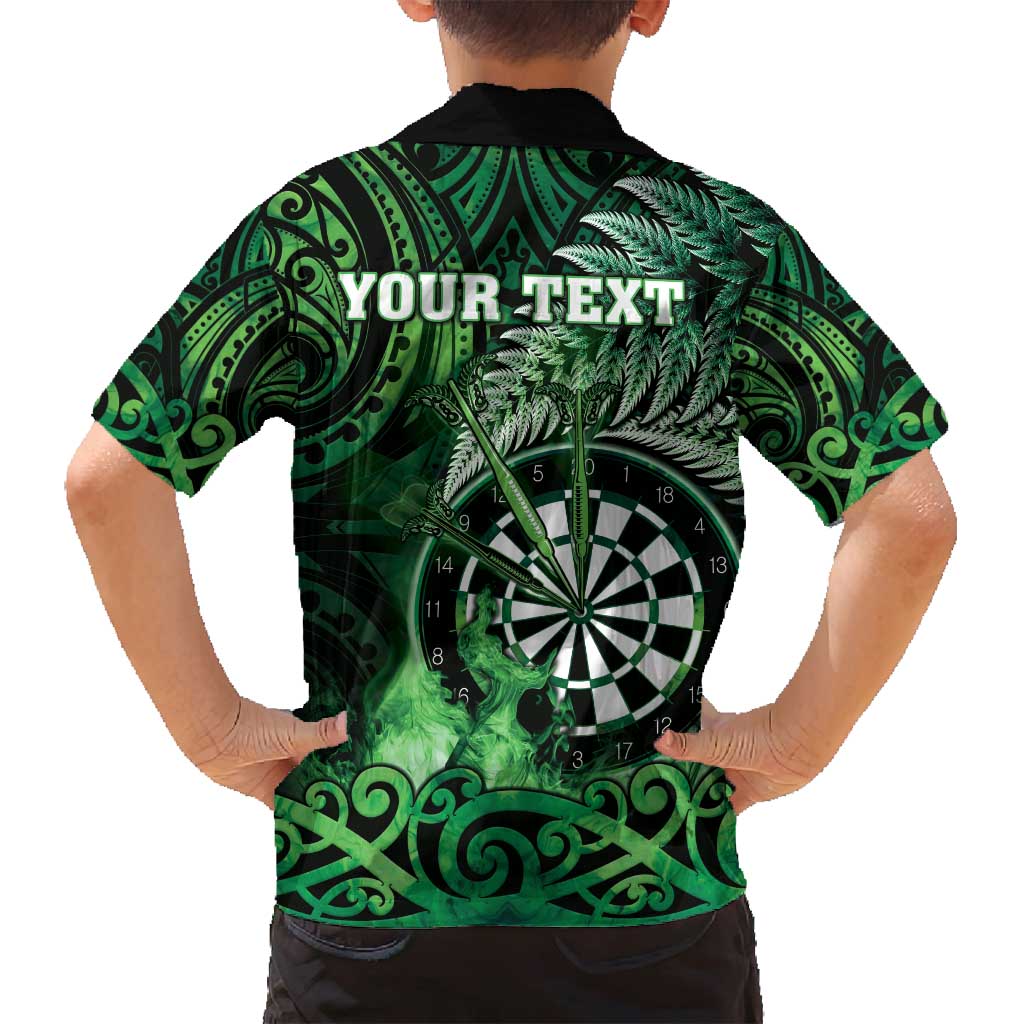 Personalised New Zealand Darts Family Matching Puletasi and Hawaiian Shirt Maori Koru Dartboard Green Flame