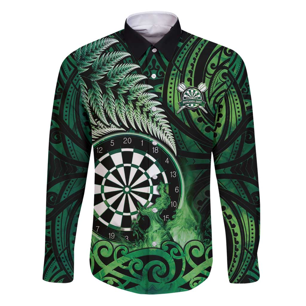 Personalised New Zealand Darts Family Matching Puletasi and Hawaiian Shirt Maori Koru Dartboard Green Flame