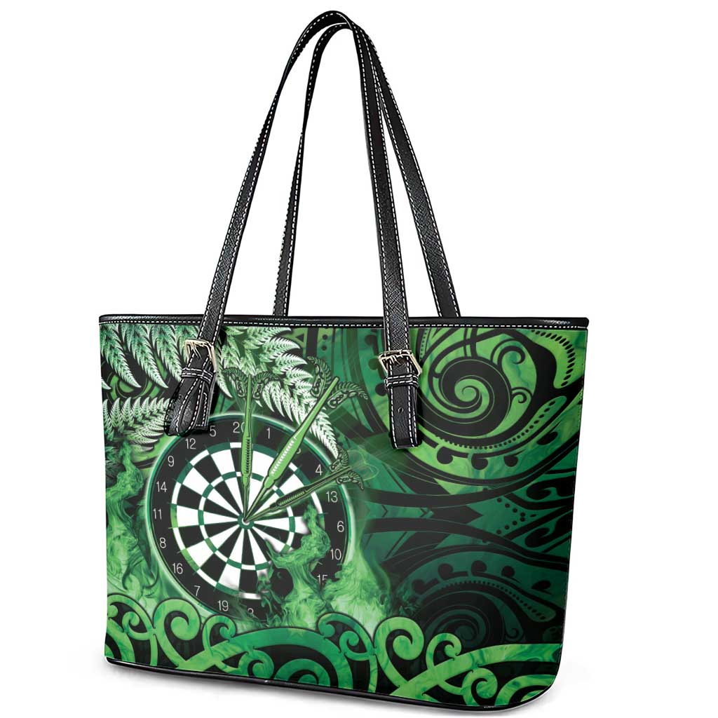 New Zealand Darts Leather Tote Bag Maori Koru Dartboard Green Flame