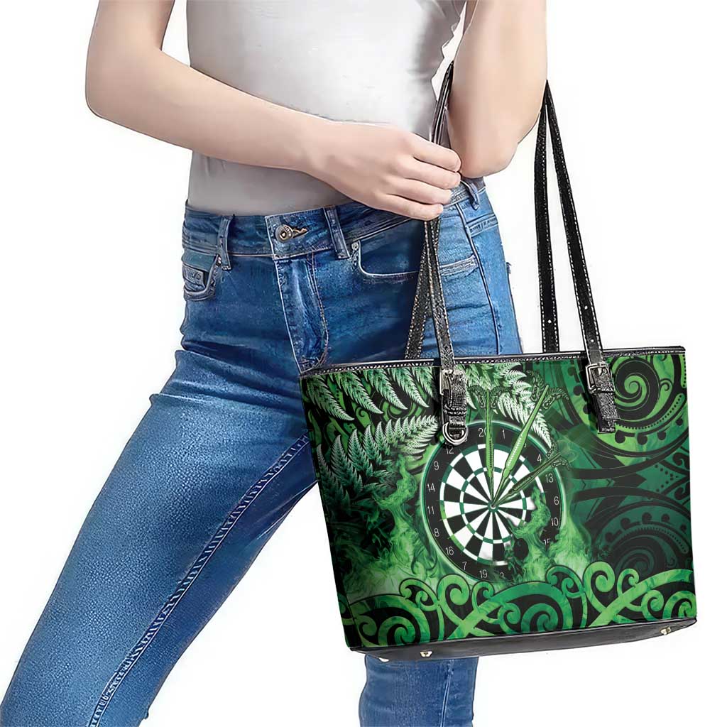 New Zealand Darts Leather Tote Bag Maori Koru Dartboard Green Flame