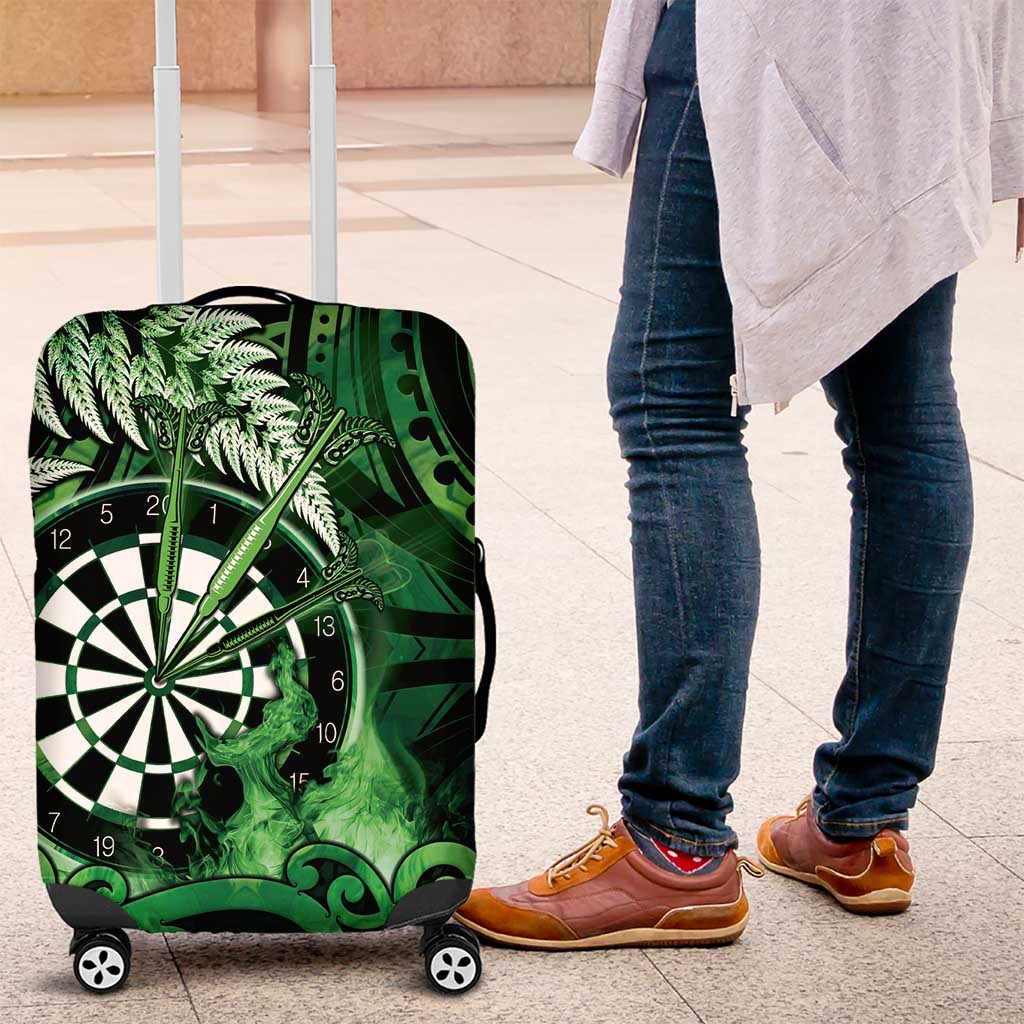 New Zealand Darts Luggage Cover Maori Koru Dartboard Green Flame