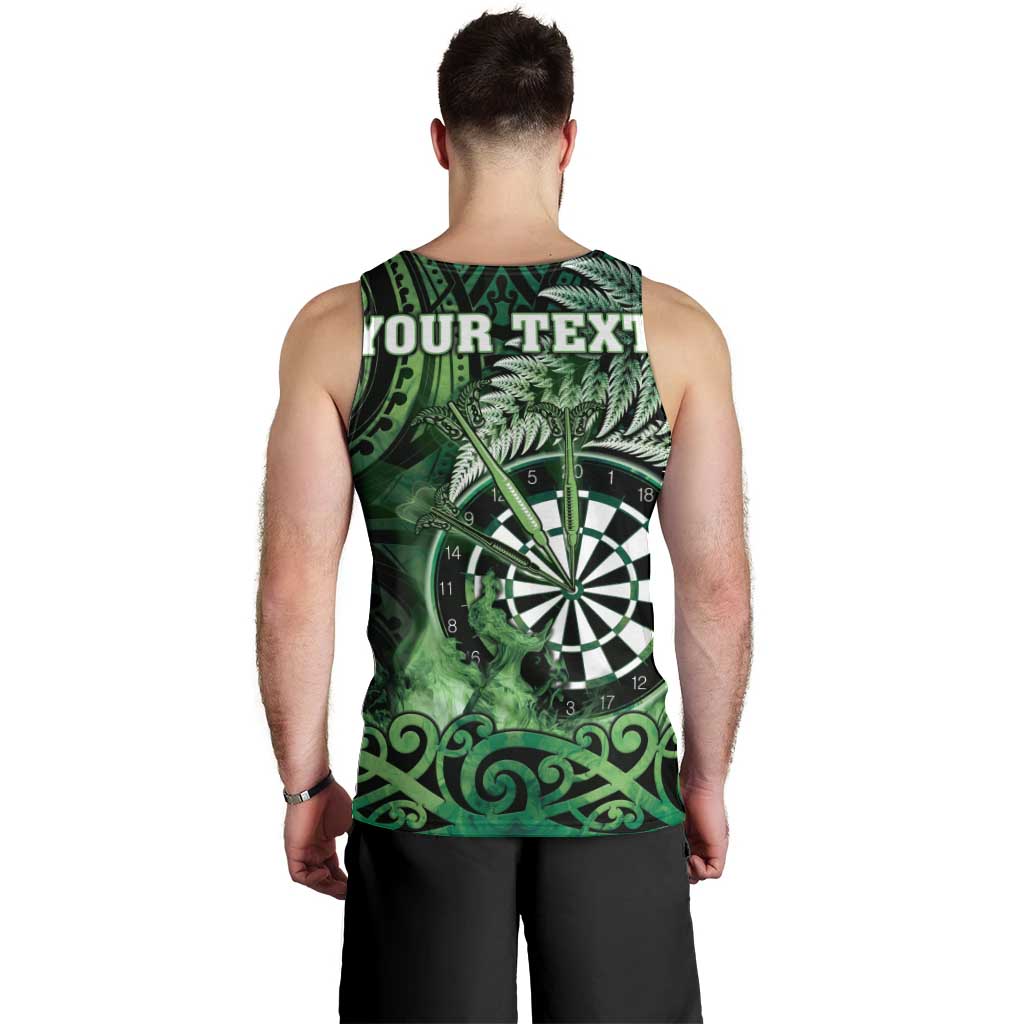 Personalised New Zealand Darts Men Tank Top Maori Koru Dartboard Green Flame