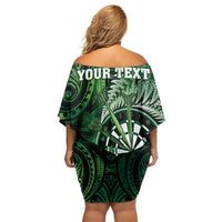 Personalised New Zealand Darts Off Shoulder Short Dress Maori Koru Dartboard Green Flame