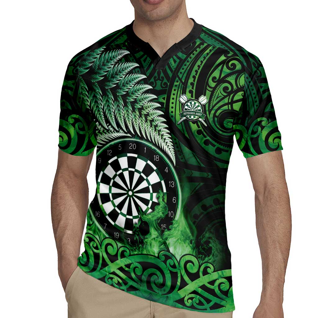 Personalised New Zealand Darts Rugby Jersey Maori Koru Dartboard Green Flame