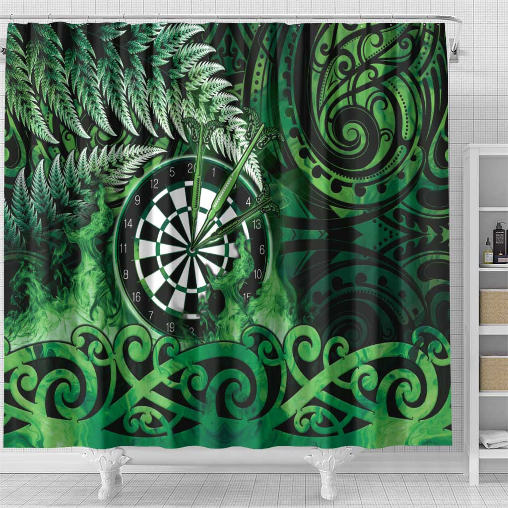 New Zealand Darts Shower Curtain Maori Koru Dartboard Green Flame