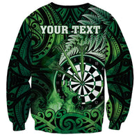 Personalised New Zealand Darts Sweatshirt Maori Koru Dartboard Green Flame