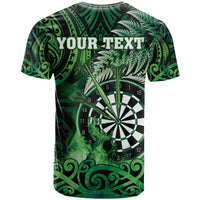 Personalised New Zealand Darts T Shirt Maori Koru Dartboard Green Flame