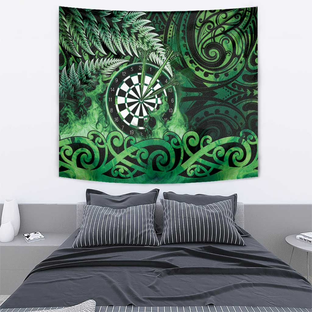 New Zealand Darts Tapestry Maori Koru Dartboard Green Flame
