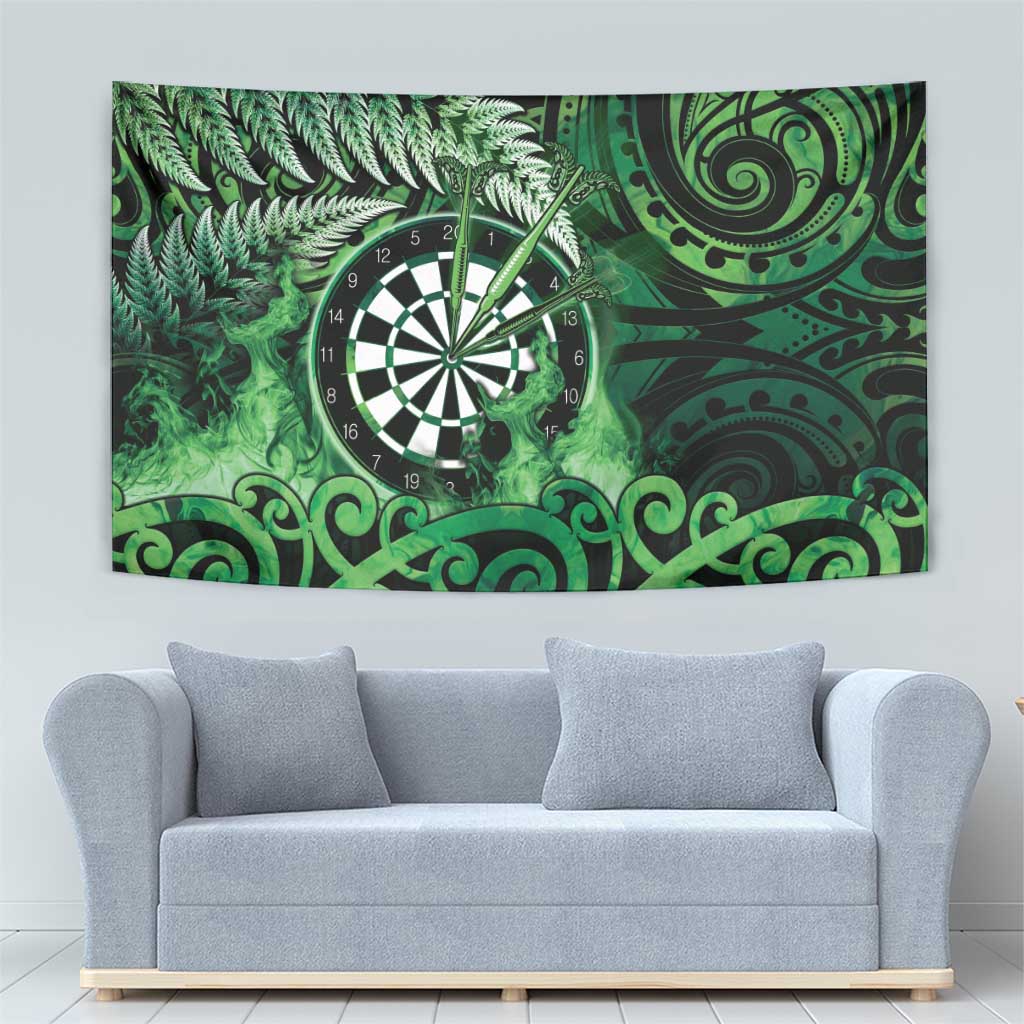 New Zealand Darts Tapestry Maori Koru Dartboard Green Flame