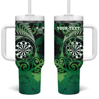 Personalised New Zealand Darts Tumbler With Handle Maori Koru Dartboard Green Flame LT05 One Size: 40 oz Green - Polynesian Pride