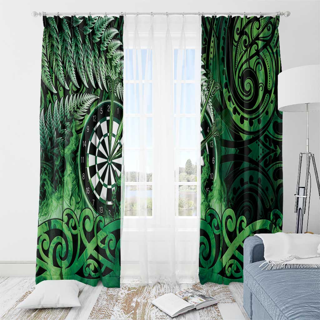 New Zealand Darts Window Curtain Maori Koru Dartboard Green Flame