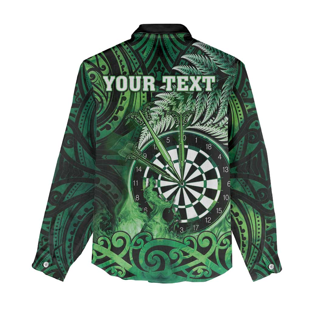 Personalised New Zealand Darts Women Casual Shirt Maori Koru Dartboard Green Flame LT05 - Polynesian Pride