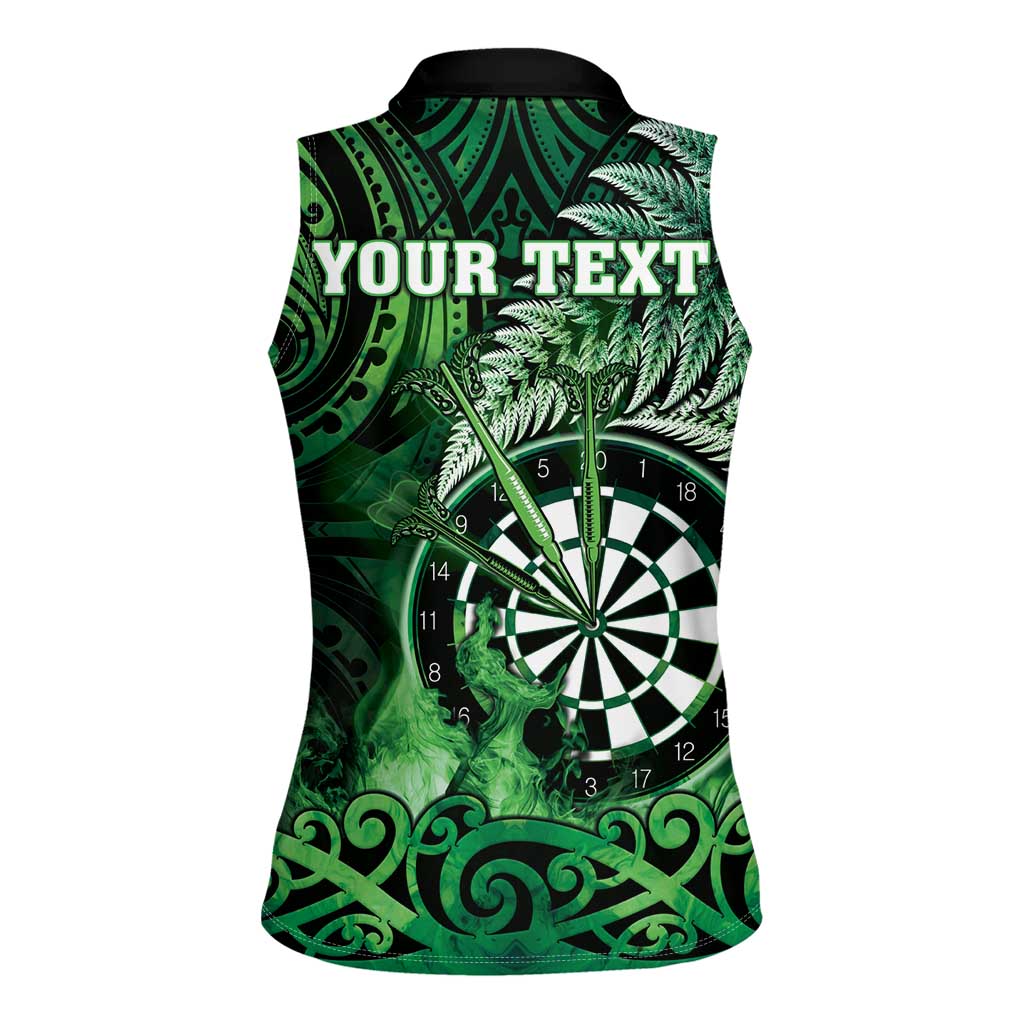 Personalised New Zealand Darts Women Sleeveless Polo Shirt Maori Koru Dartboard Green Flame