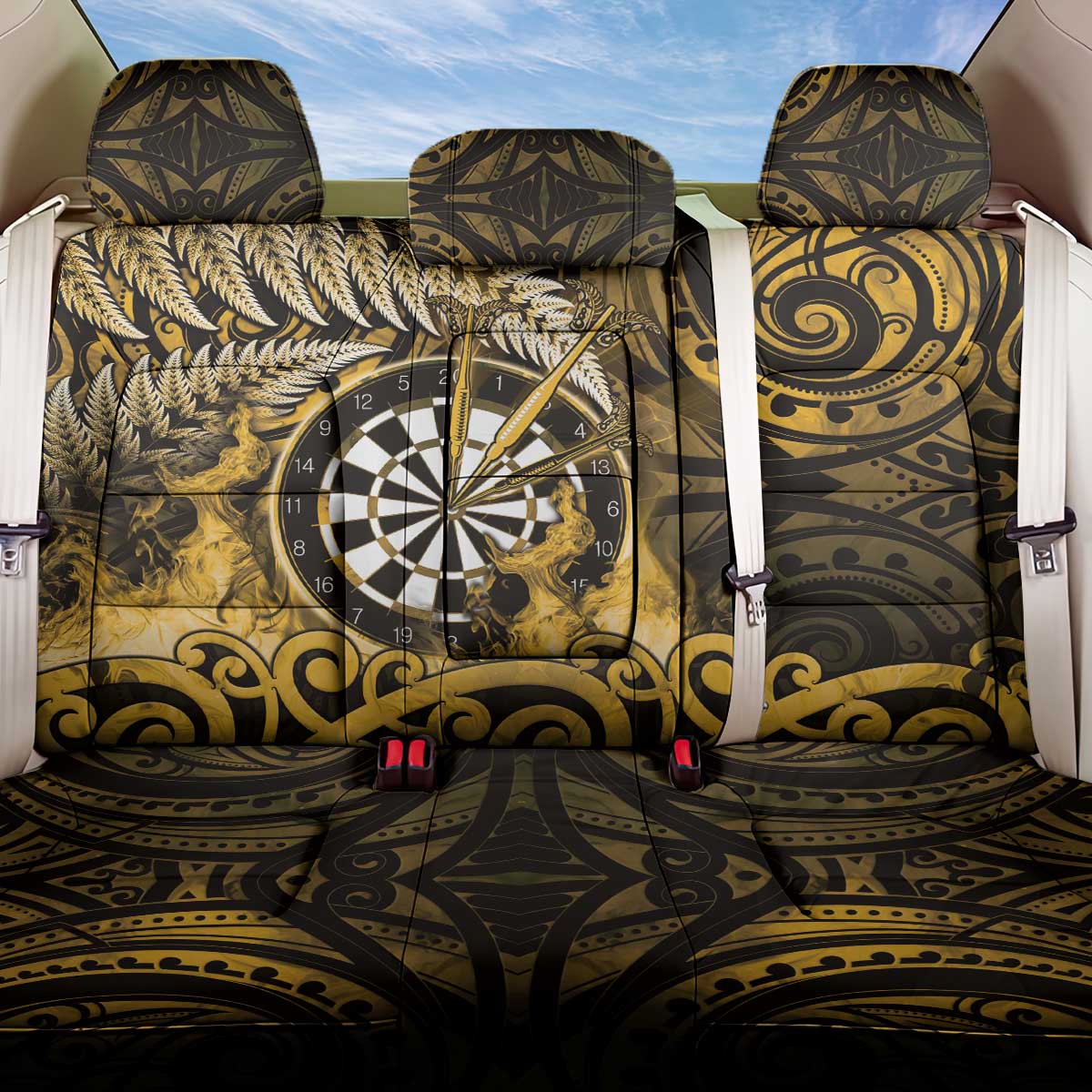 New Zealand Darts Back Car Seat Cover Maori Koru Dartboard Gold Flame
