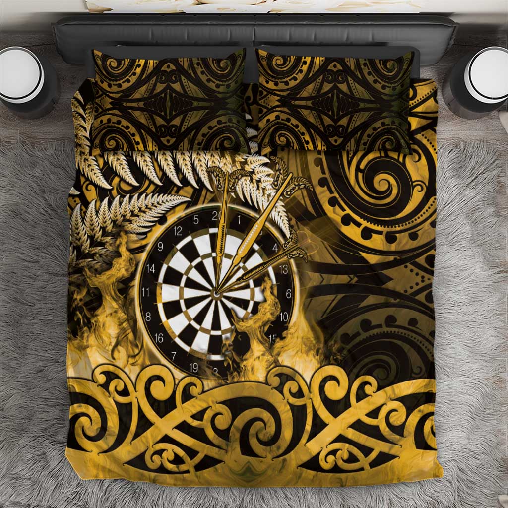 New Zealand Darts Bedding Set Maori Koru Dartboard Gold Flame