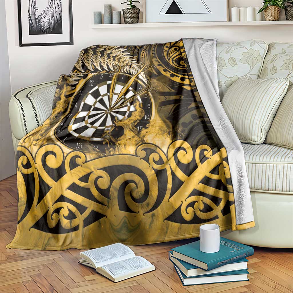 New Zealand Darts Blanket Maori Koru Dartboard Gold Flame