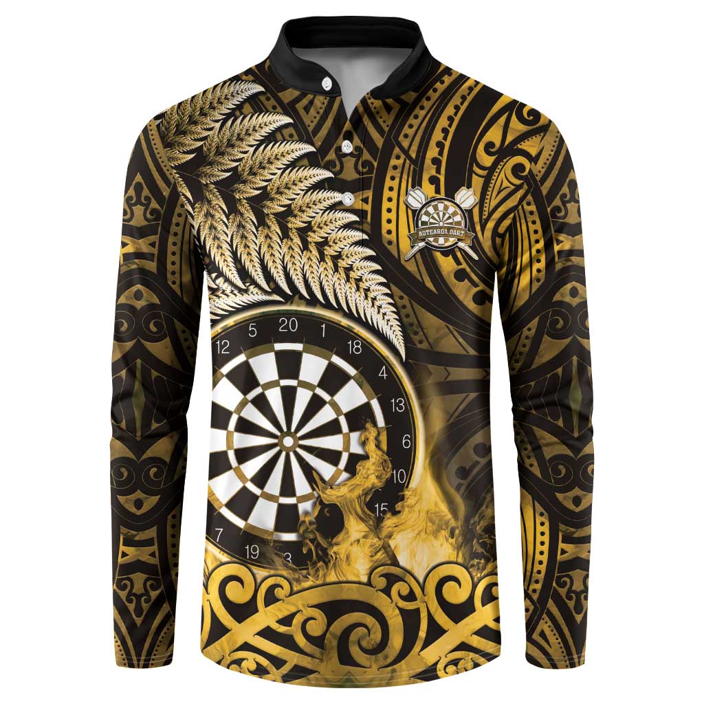 Personalised New Zealand Darts Button Sweatshirt Maori Koru Dartboard Gold Flame