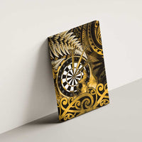 New Zealand Darts Canvas Wall Art Maori Koru Dartboard Gold Flame