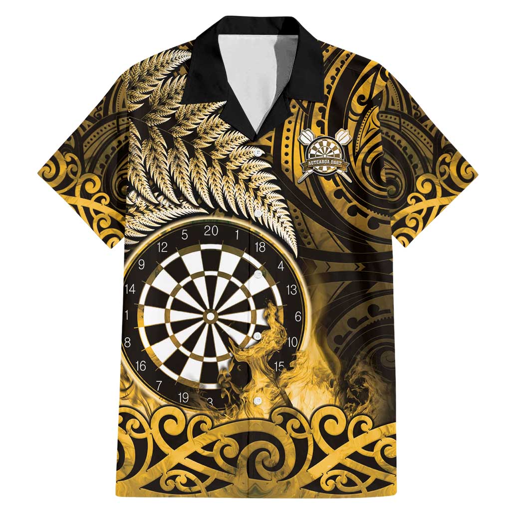 Personalised New Zealand Darts Family Matching Mermaid Dress and Hawaiian Shirt Maori Koru Dartboard Gold Flame