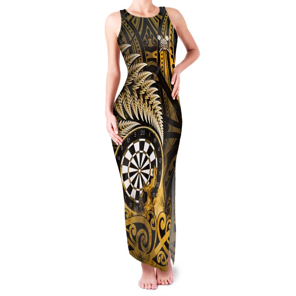 Personalised New Zealand Darts Family Matching Tank Maxi Dress and Hawaiian Shirt Maori Koru Dartboard Gold Flame