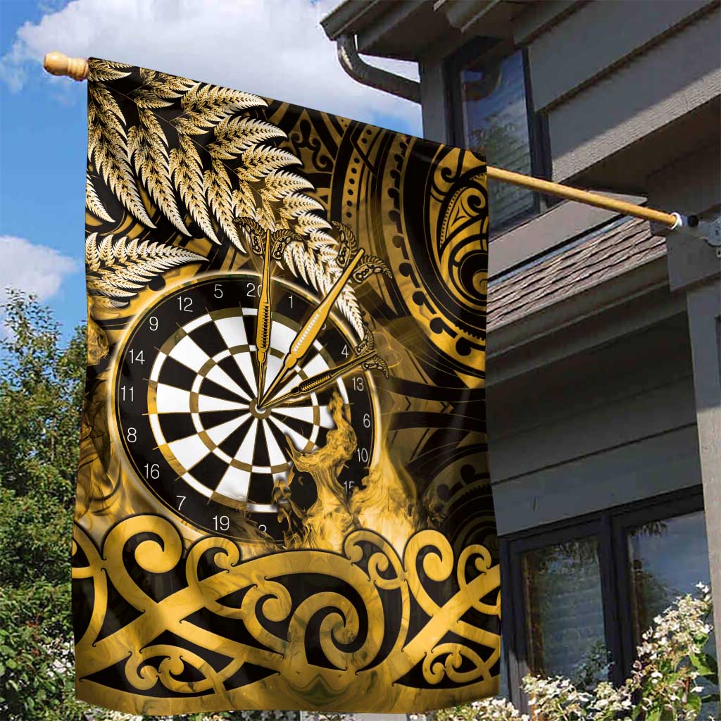 New Zealand Darts Garden Flag Maori Koru Dartboard Gold Flame