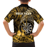 Personalised New Zealand Darts Kid Hawaiian Shirt Maori Koru Dartboard Gold Flame