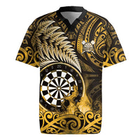 Personalised New Zealand Darts Rugby Jersey Maori Koru Dartboard Gold Flame