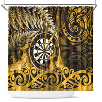 New Zealand Darts Shower Curtain Maori Koru Dartboard Gold Flame