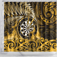 New Zealand Darts Shower Curtain Maori Koru Dartboard Gold Flame