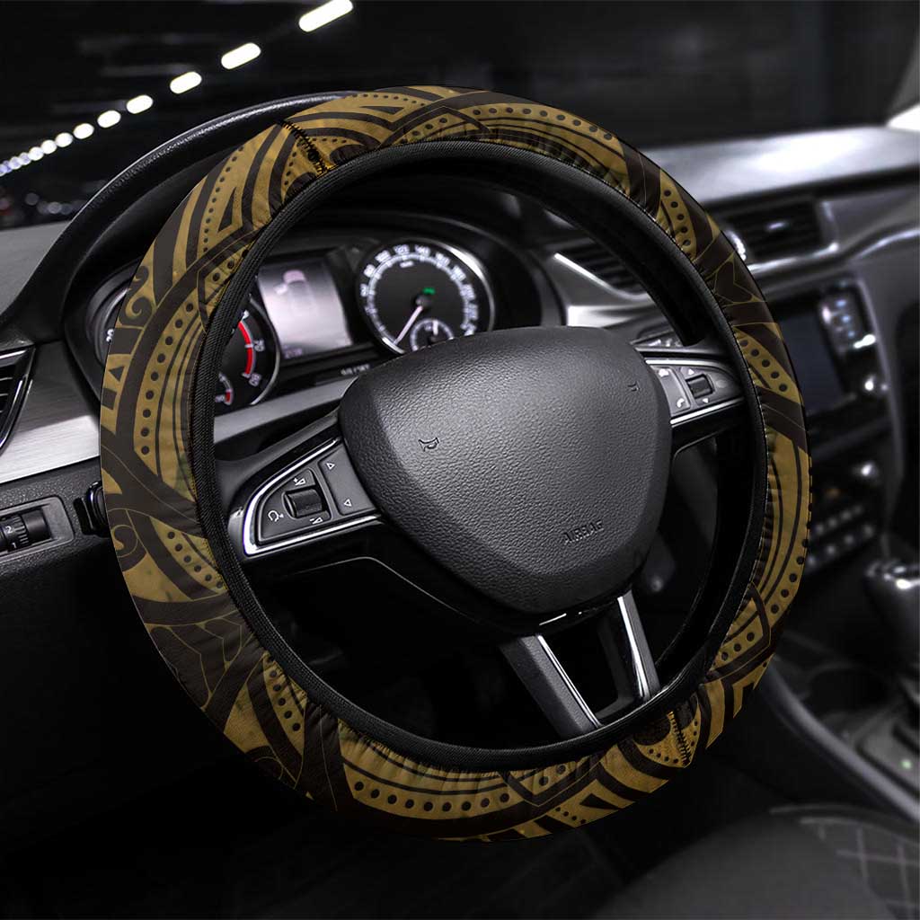 New Zealand Darts Steering Wheel Cover Maori Koru Dartboard Gold Flame