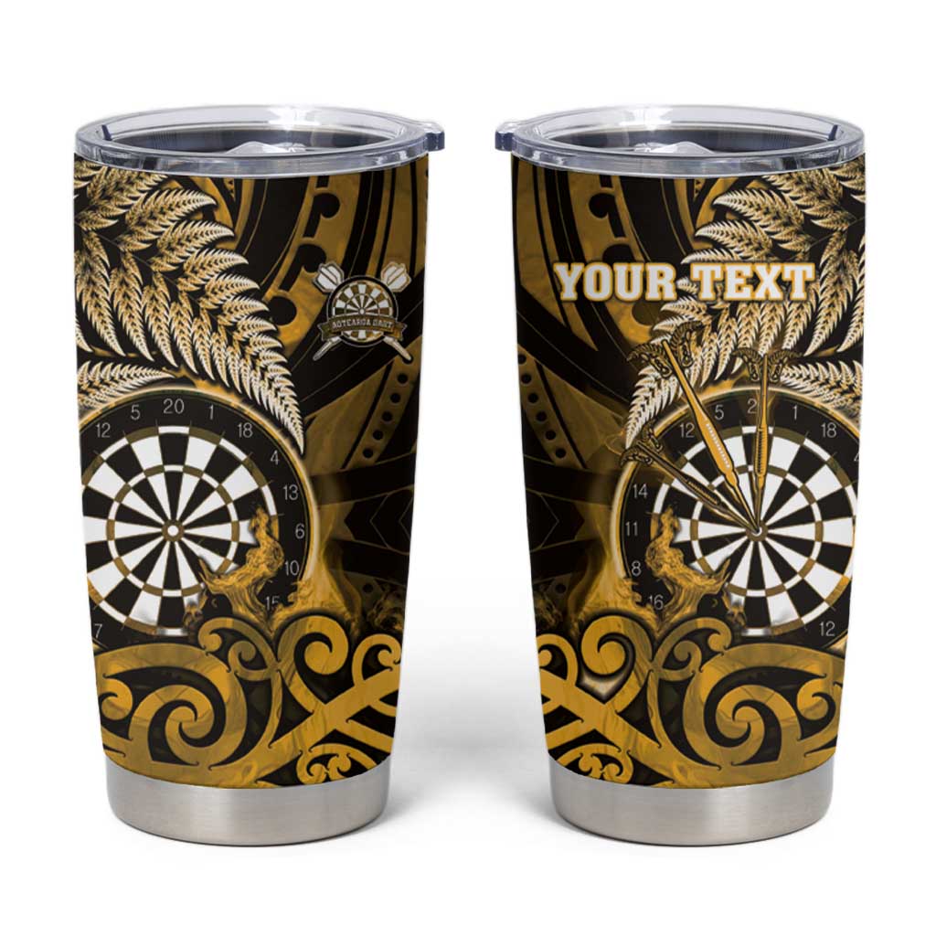 Personalised New Zealand Darts Tumbler Cup Maori Koru Dartboard Gold Flame LT05 Gold - Polynesian Pride