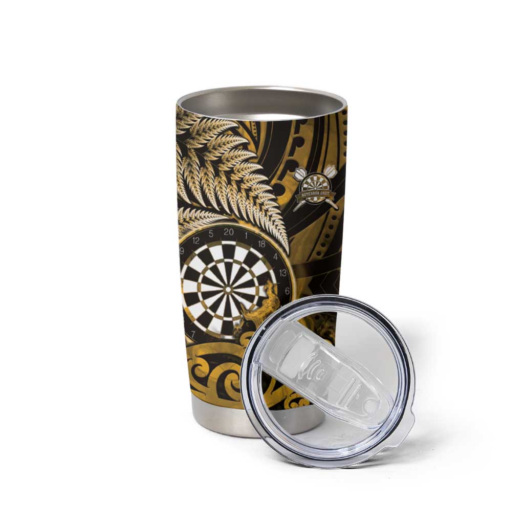 Personalised New Zealand Darts Tumbler Cup Maori Koru Dartboard Gold Flame LT05 - Polynesian Pride