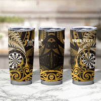 Personalised New Zealand Darts Tumbler Cup Maori Koru Dartboard Gold Flame LT05 - Polynesian Pride