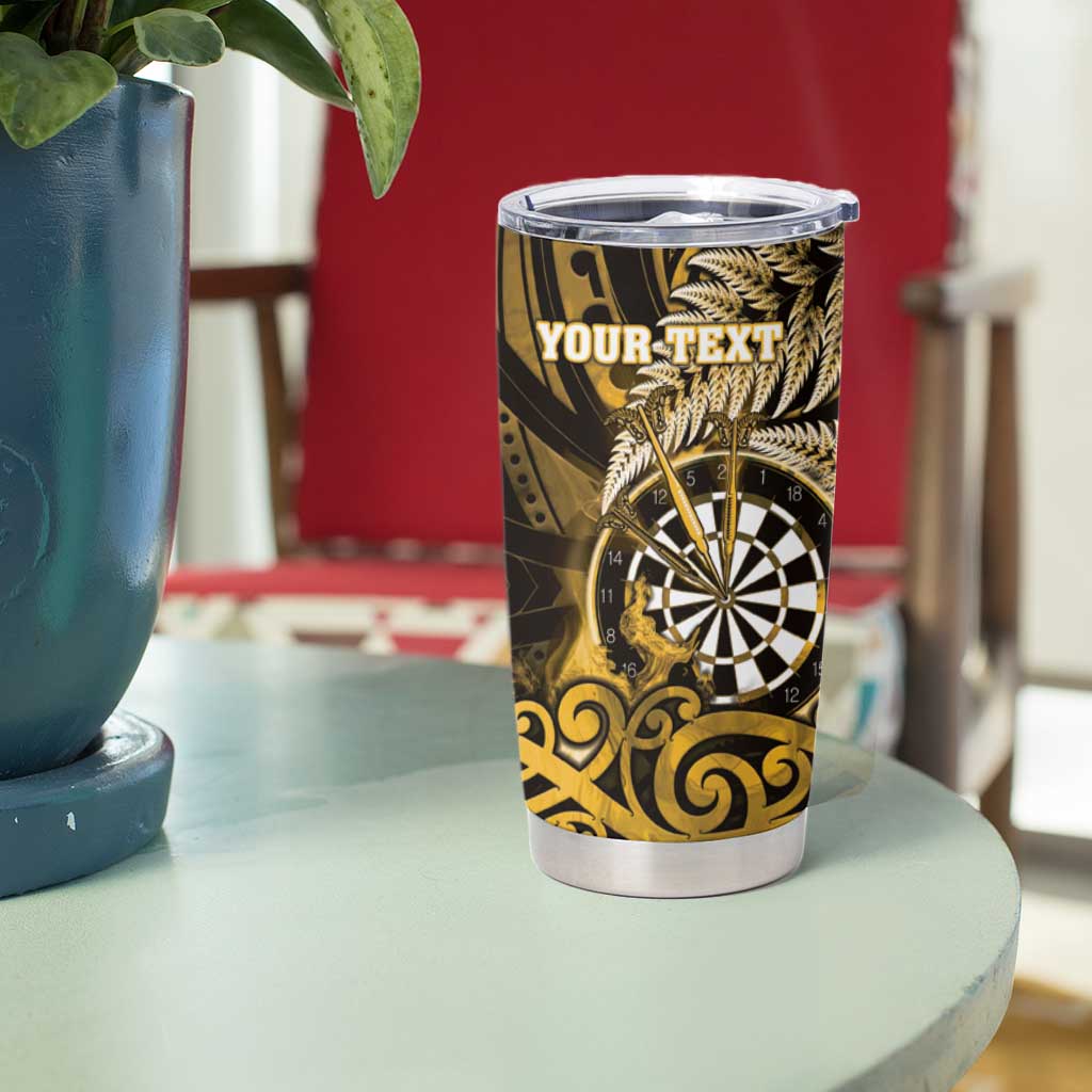 Personalised New Zealand Darts Tumbler Cup Maori Koru Dartboard Gold Flame LT05 - Polynesian Pride