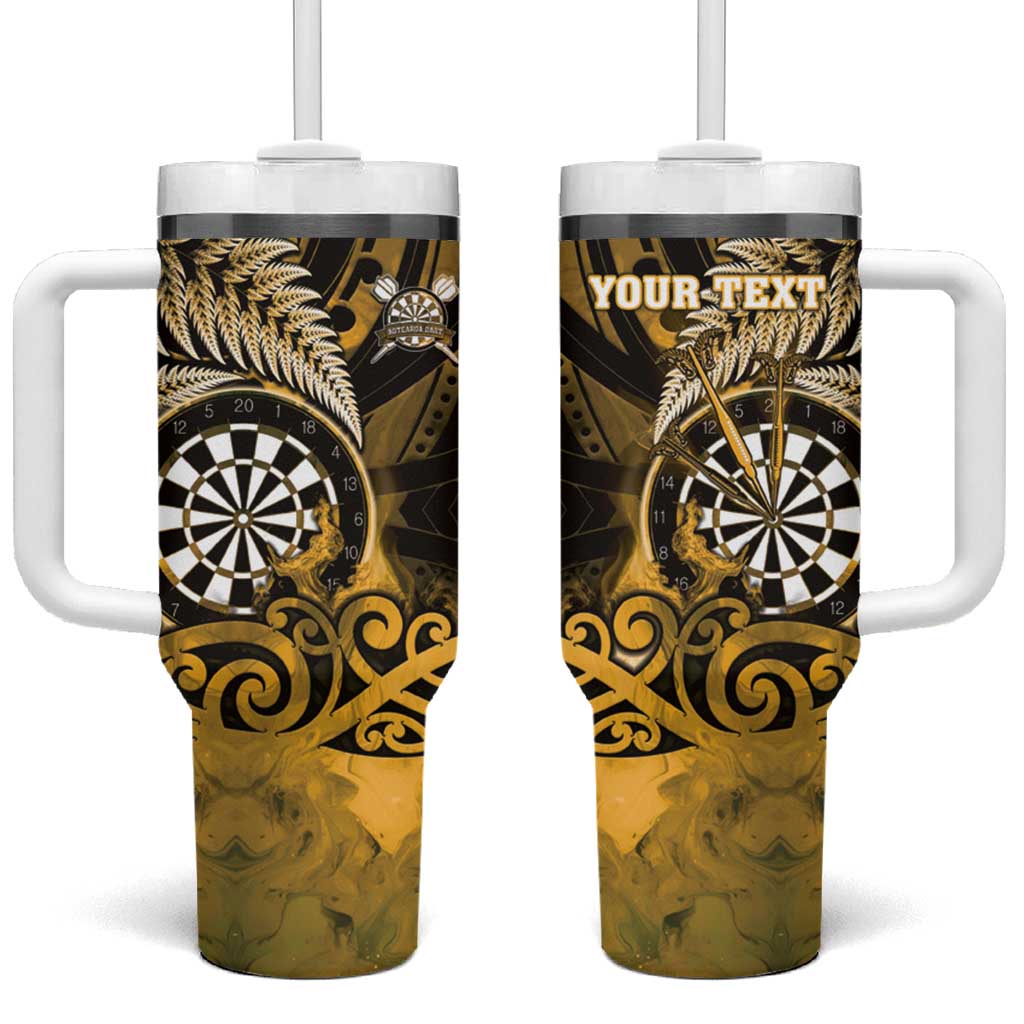 Personalised New Zealand Darts Tumbler With Handle Maori Koru Dartboard Gold Flame LT05 One Size: 40 oz Gold - Polynesian Pride