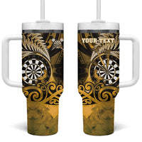 Personalised New Zealand Darts Tumbler With Handle Maori Koru Dartboard Gold Flame LT05 One Size: 40 oz Gold - Polynesian Pride