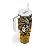 Personalised New Zealand Darts Tumbler With Handle Maori Koru Dartboard Gold Flame LT05 - Polynesian Pride