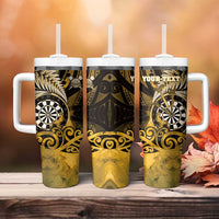 Personalised New Zealand Darts Tumbler With Handle Maori Koru Dartboard Gold Flame LT05 - Polynesian Pride