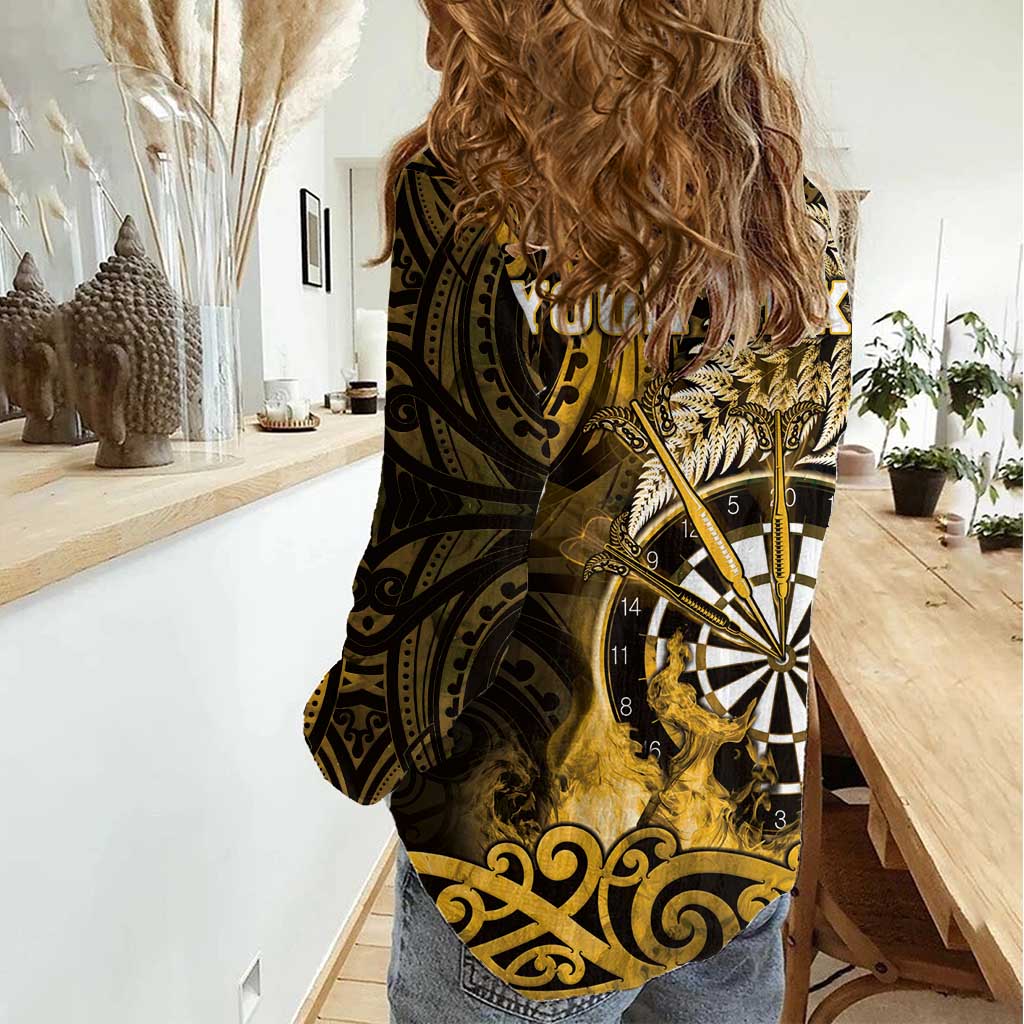 Personalised New Zealand Darts Women Casual Shirt Maori Koru Dartboard Gold Flame LT05 - Polynesian Pride