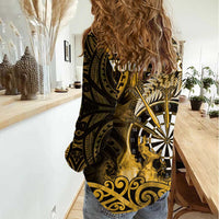 Personalised New Zealand Darts Women Casual Shirt Maori Koru Dartboard Gold Flame LT05 - Polynesian Pride