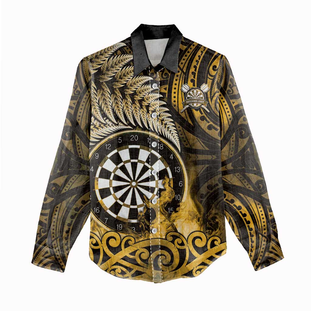 Personalised New Zealand Darts Women Casual Shirt Maori Koru Dartboard Gold Flame LT05 - Polynesian Pride