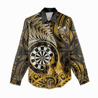 Personalised New Zealand Darts Women Casual Shirt Maori Koru Dartboard Gold Flame LT05 - Polynesian Pride